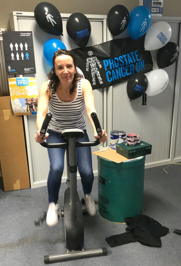 Donna on static bike