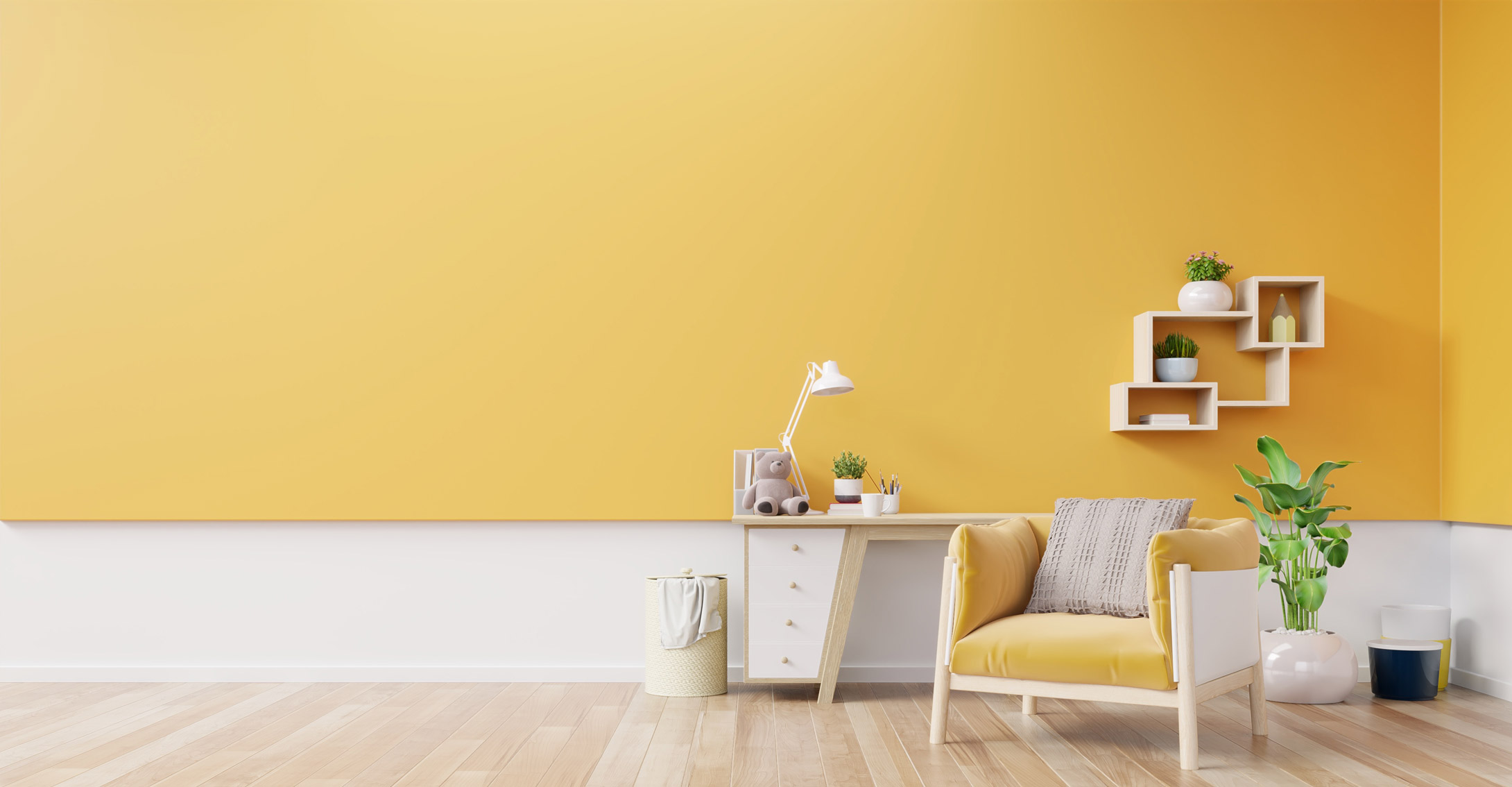 Room a painter and decorator has decorated yellow